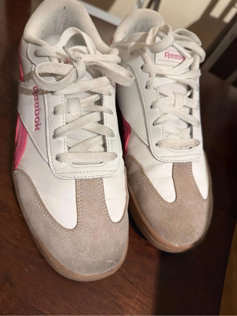 Reebok White and Pink Women's Low-Top Sneakers